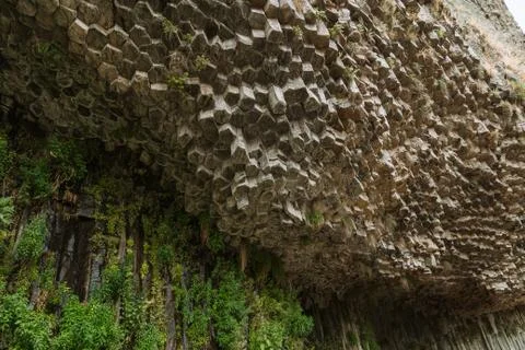 Low angle on basaltic lava columns Stock Photos