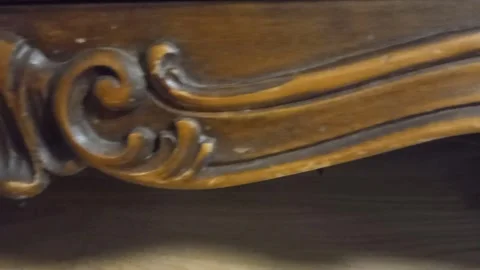 Low Angle Base Wood Carving Wardrobe Interior Stock Footage 341802876