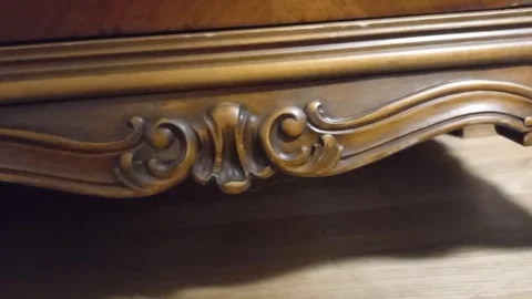 Low Angle Base Wood Carving Wardrobe Interior Stock Footage 341802894