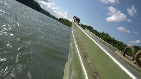 Low Angle Boat on Amazon River Stock Footage 137592549