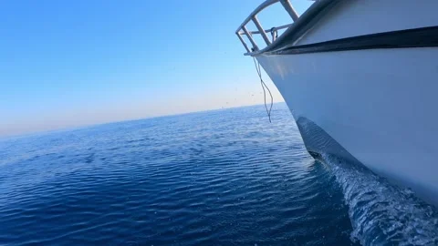 Low angle of the boat cutting through the water. Amazing nature concept Stock Footage 158809439