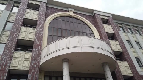 Low Angle Brick Facade Arched Window Ritsumeikan University Building Kyoto Japan Stock Footage 344472237