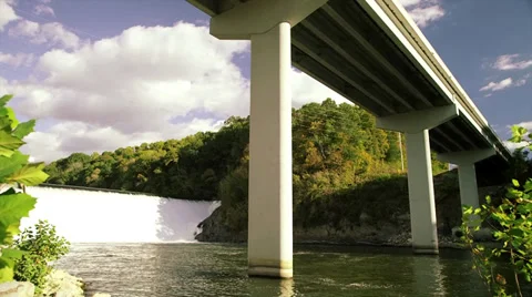 Low angle bridge and dam Stock-Footage 32077345