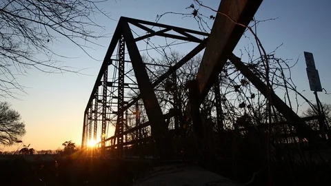  Low Angle Bridge at Sunset  Stock Footage 92437744
