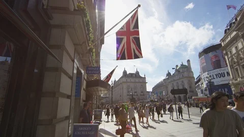 Low angle of the British flag hanging on a building Stock Footage 86773647