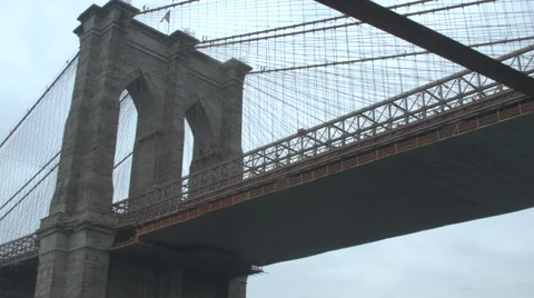 Low Angle Brooklyn Bridge, NYC Stock Footage 64308187