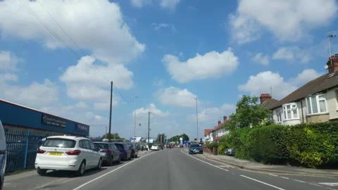 Low Angle Car Mounted Camera Luton City Street View Footage Stock Footage 314413352