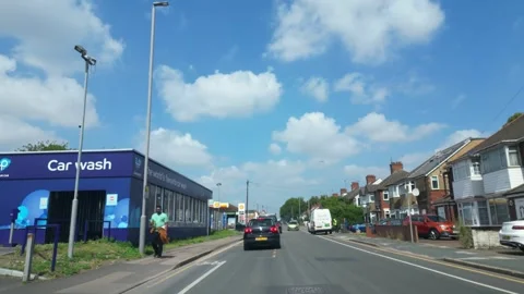 Low Angle Car Mounted Camera Luton City Street View Footage Stock Footage 314413364