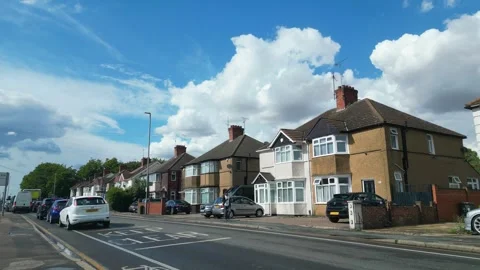 Low Angle Car Mounted Camera Luton City Street View Footage Video stock 314413436
