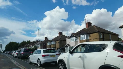 Low Angle Car Mounted Camera Luton City Street View Footage Stock Footage 314413437