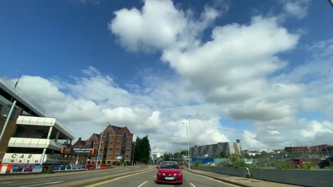 Low Angle Car Mounted Camera Luton City Street View Footage Stock Footage 314413518