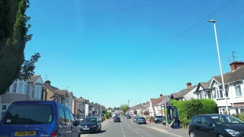 Low Angle Car Mounted Camera Luton City Street View Footage Stock Footage 314413561