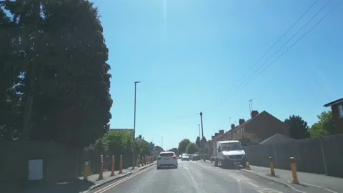 Low Angle Car Mounted Camera Luton City Street View Footage Stock Footage 314413652
