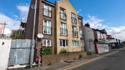 Low Angle Car Mounted Camera Luton City Street View Footage Stock Footage 314413688