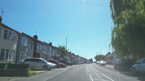 Low Angle Car Mounted Camera Luton City Street View Footage Video stock 314413789