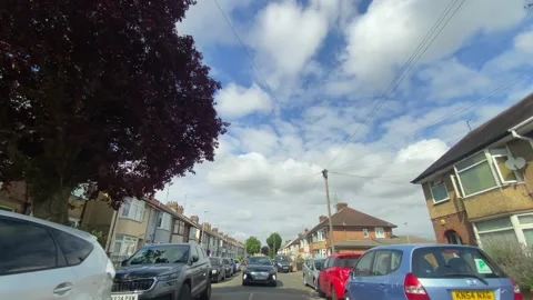 Low Angle Car Mounted Camera Luton City Street View Footage Stock Footage 314413827