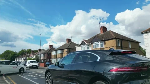Low Angle Car Mounted Camera Luton City Street View Footage Stock Footage 314413915