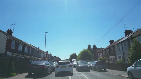 Low Angle Car Mounted Camera Luton City Street View Footage Stock Footage 314413922