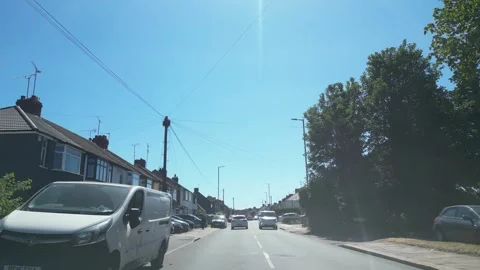 Low Angle Car Mounted Camera Luton City Street View Footage Stock Footage 314413924
