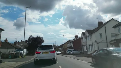 Low Angle Car Mounted Camera Luton City Street View Footage Stock Footage 314414027