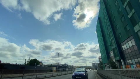 Low Angle Car Mounted Camera Luton City Street View Footage Stock Footage 314414432