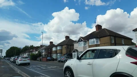 Low Angle Car Mounted Camera Luton City Street View Footage Video stock 314415606