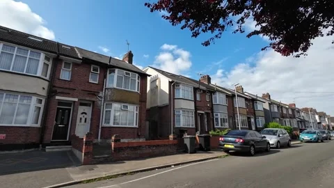 Low Angle Car Mounted Camera Luton City Street View Footage Stock Footage 314415634