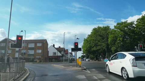 Low Angle Car Mounted Camera Luton City Street View Footage Stock Footage 314415689