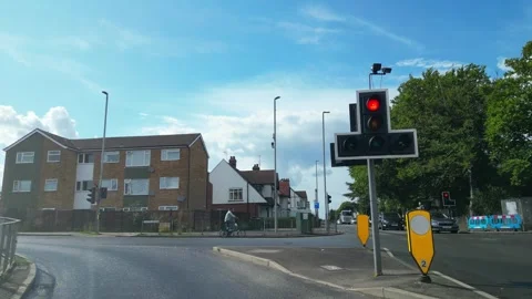 Low Angle Car Mounted Camera Luton City Street View Footage Stock Footage 314415697