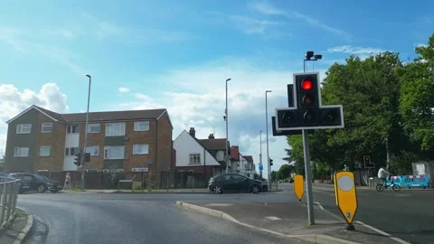 Low Angle Car Mounted Camera Luton City Street View Footage Video stock 314415733