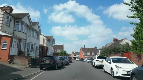 Low Angle Car Mounted Camera Luton City Street View Footage Video stock 314415913