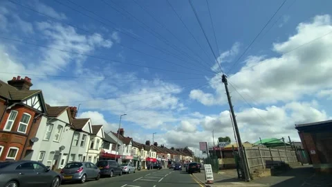 Low Angle Car Mounted Camera Luton City Street View Footage Stock Footage 314416004