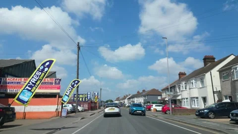 Low Angle Car Mounted Camera Luton City Street View Footage Stock Footage 314416748