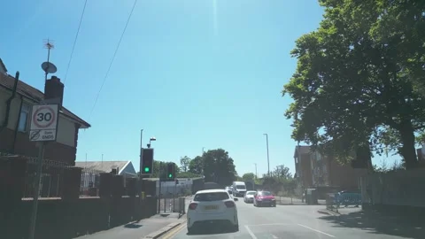 Low Angle Car Mounted Camera Luton City Street View Footage Stock Footage 314416809