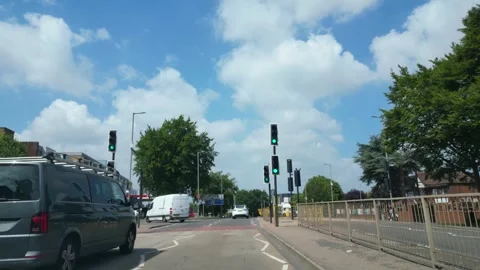 Low Angle Car Mounted Camera Luton City Street View Footage Stock Footage 314417169