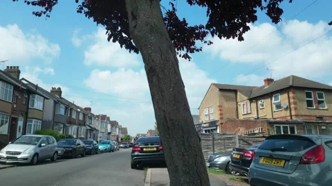Low Angle Car Mounted Camera Luton City Street View Footage Stock Footage 314417266