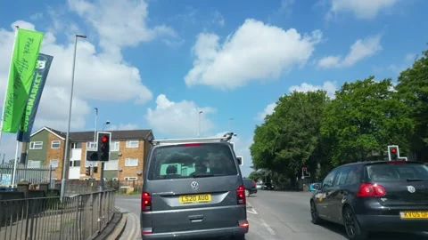 Low Angle Car Mounted Camera Luton City Street View Footage Stock Footage 314417287