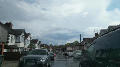 Low Angle Car Mounted Camera Luton City Street View Footage Stock Footage 314417586