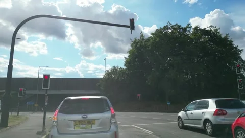 Low Angle Car Mounted Camera Luton City Street View Footage Stock Footage 314417868