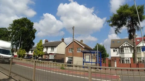 Low Angle Car Mounted Camera Luton City Street View Footage Stock Footage 314418173