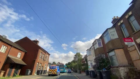 Low Angle Car Mounted Camera Luton City Street View Footage Stock Footage 314418234