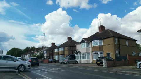 Low Angle Car Mounted Camera Luton City Street View Footage Stock Footage 314418321