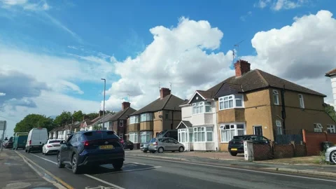 Low Angle Car Mounted Camera Luton City Street View Footage Stock Footage 314418353