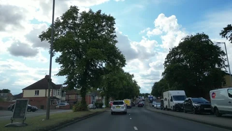 Low Angle Car Mounted Camera Luton City Street View Footage Stock Footage 314418366