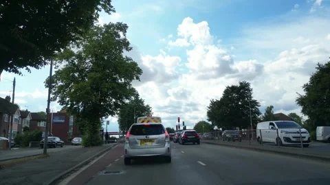 Low Angle Car Mounted Camera Luton City Street View Footage Stock Footage 314418384
