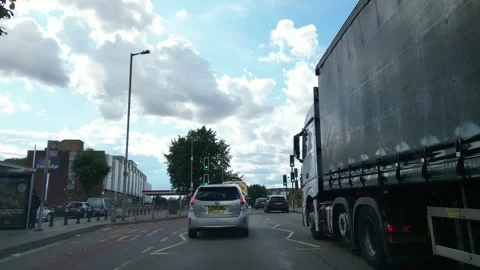 Low Angle Car Mounted Camera Luton City Street View Footage Stock Footage 314418386