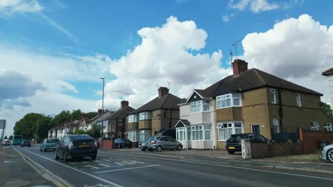 Low Angle Car Mounted Camera Luton City Street View Footage Stock Footage 314418518