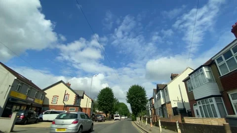 Low Angle Car Mounted Camera Luton City Street View Footage Stock Footage 314418654