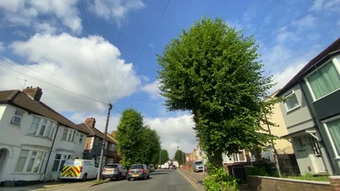 Low Angle Car Mounted Camera Luton City Street View Footage Video stock 314418679