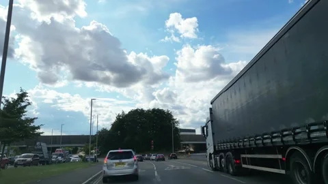 Low Angle Car Mounted Camera Luton City Street View Footage Stock Footage 314418856